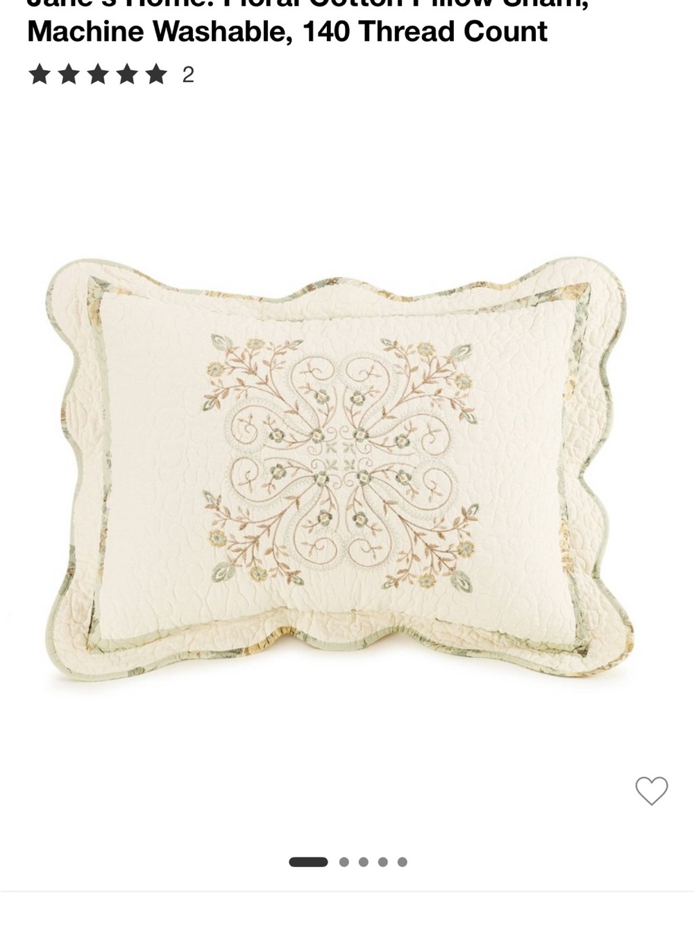 2 Floral Embroidered Scalloped Pillow - Cream with Pastel Accents